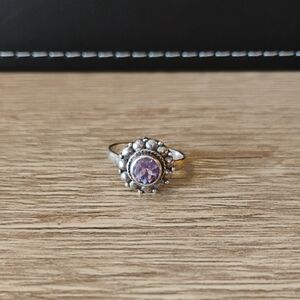 Elegant Sterling Silver and Amethyst Gemstone Ring Size 4